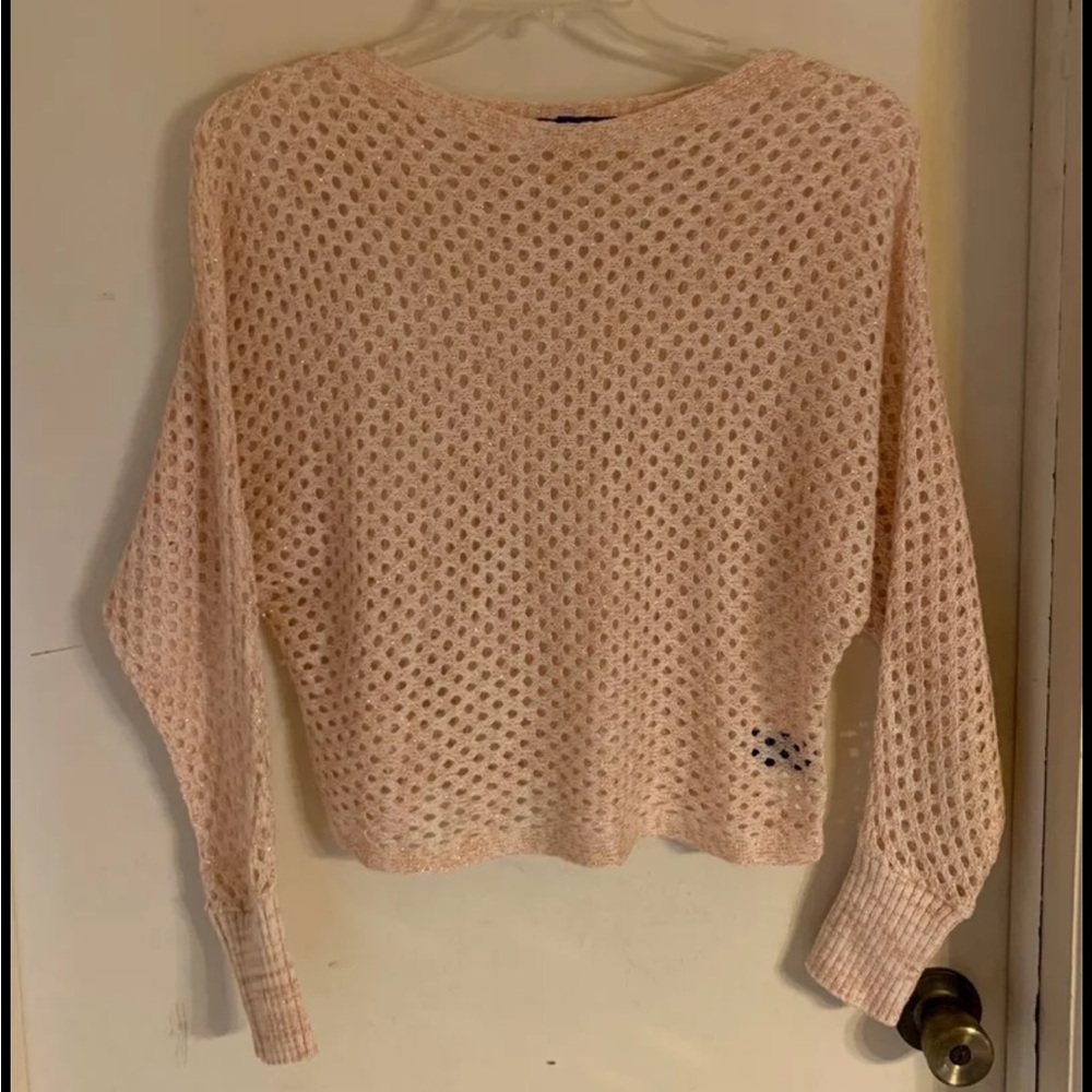 Apt. 9 Women's Beige Open-Knit Sweater with metallic Copper Threads